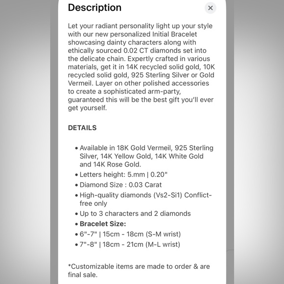 14k solid gold bracelet with letter G initial and genuine Diamond - Picture 6 of 6